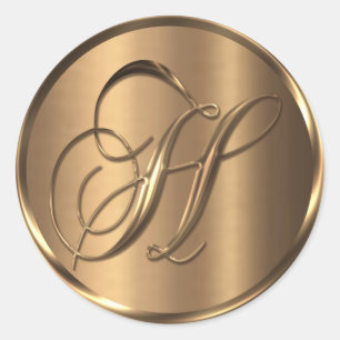 Sticker Rond Sceau d'enveloppe en bronze monogramme H non MÉTAL