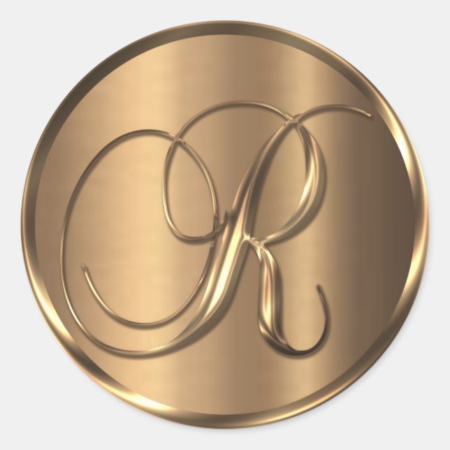 Sticker Rond Sceau d'enveloppe en bronze monogramme R non MÉTAL (Devant)