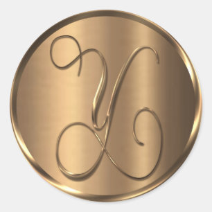 Sticker Rond Sceau d'enveloppe en bronze monogramme Y non MÉTAL