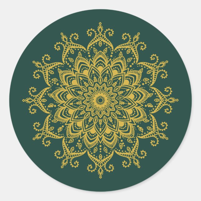 Sticker Rond Sceau d'enveloppe en henné Mehendi or et Emerald (Devant)