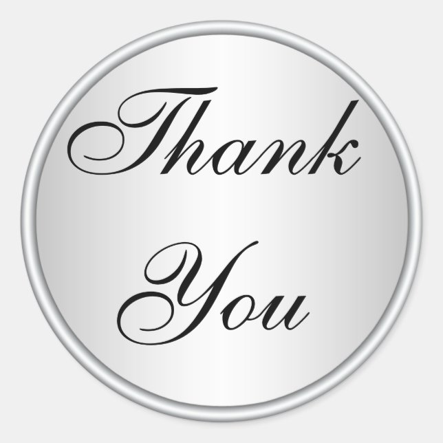 Sticker Rond Sceau d'enveloppe en Merci noir et argent (Devant)