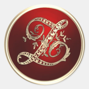 Sticker Rond Sceau d'enveloppe en or et en rouge Monogramme Z
