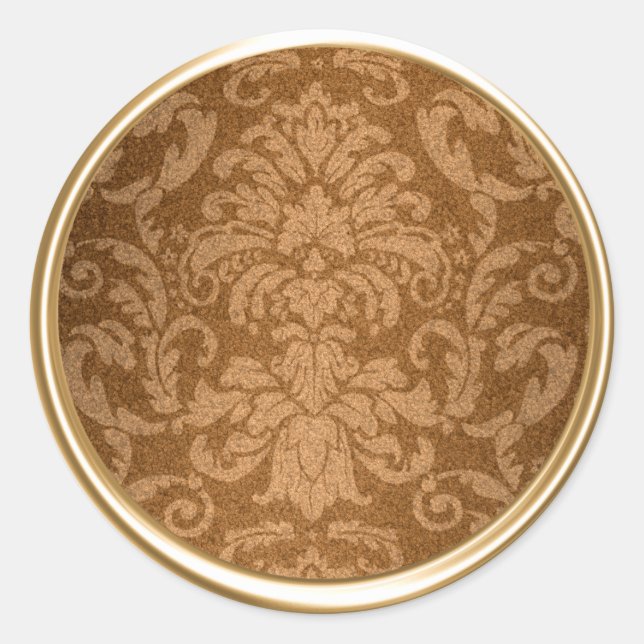 Sticker Rond Sceau d'enveloppe en or Shimmer Damask (Devant)