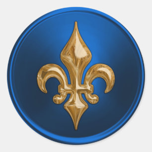 Sticker Rond Sceau d'enveloppe Fleur de Lis bleu et or