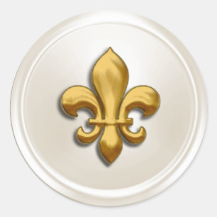 Sticker Rond Sceau d'enveloppe fleur de Lis ivoire et or