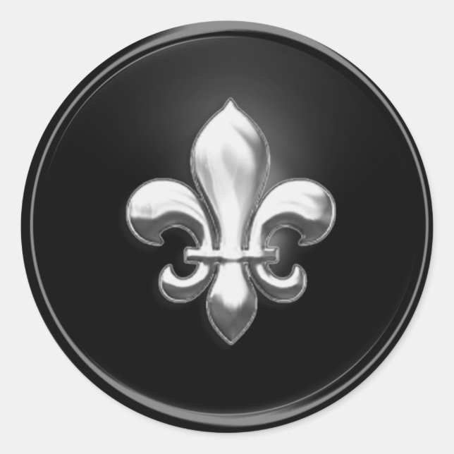 Sticker Rond Sceau d'enveloppe Fleur de Lis noir et argent (Devant)