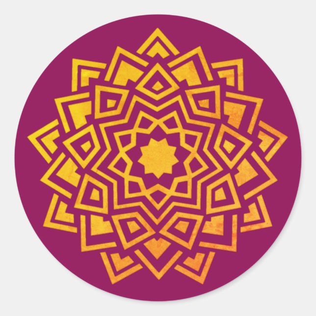 Sticker Rond Sceau d'enveloppe indienne Mandala en or rose mode (Devant)