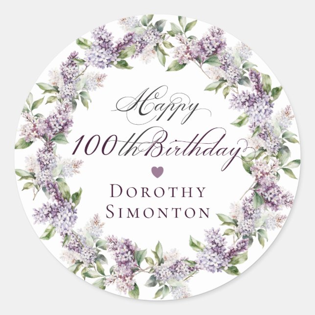 Sticker Rond Sceau d'enveloppe Lilac violet 100e anniversaire p (Devant)