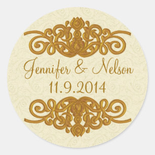 Sticker Rond Sceau d'enveloppe Mariage à la crème et à l'or chi