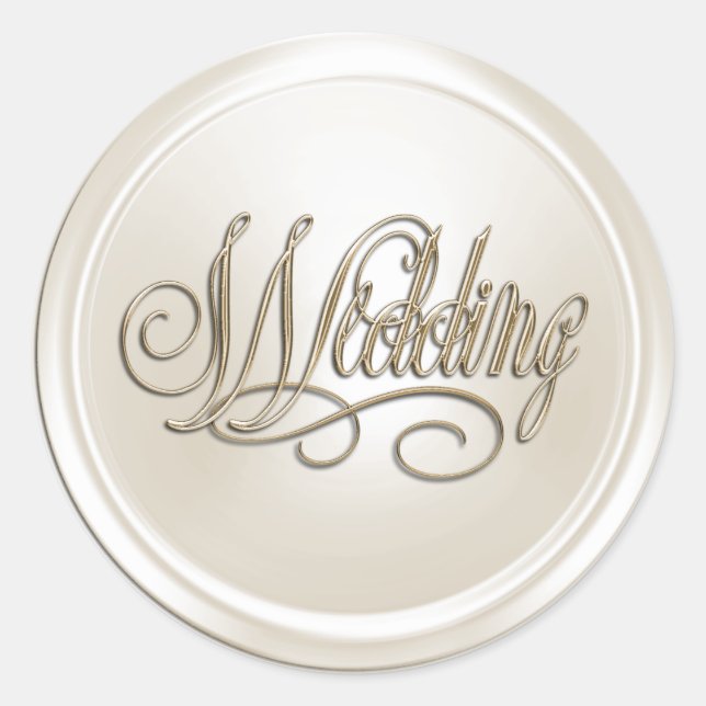 Sticker Rond Sceau d'enveloppe Mariage blanc perle et or (Devant)
