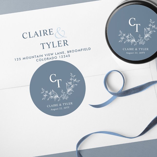 Sticker Rond Sceau d'enveloppe Mariage bleu chic / Favoriser (Créateur téléchargé)