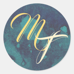Sticker Rond Sceau d'enveloppe Mariage bleu et or