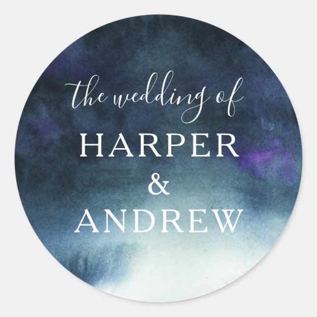 Sticker Rond Sceau d'enveloppe Mariage bleu marine Ombre (Devant)