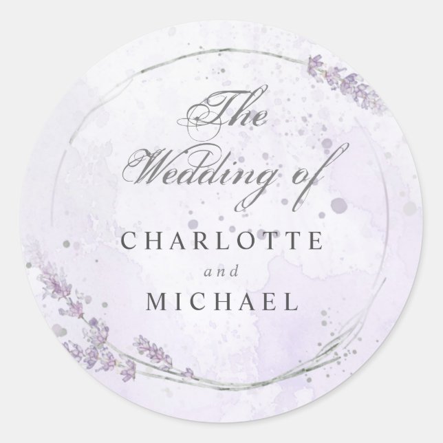 Sticker Rond Sceau d'enveloppe Mariage de lavande aquarelle (Devant)