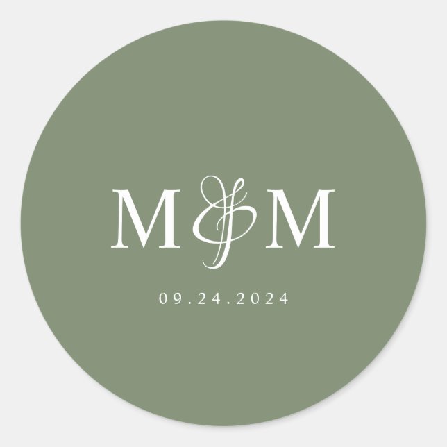 Sticker Rond Sceau d'enveloppe Mariage de Monogramme vert profo (Devant)
