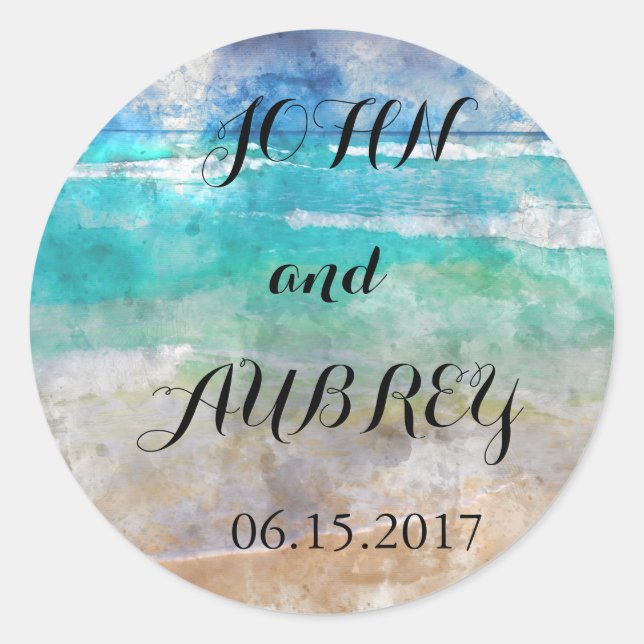 Sticker Rond Sceau d'enveloppe Mariage de plage ou d'île tropic (Devant)
