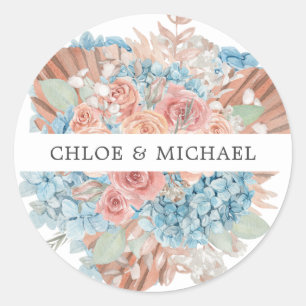 Sticker Rond Sceau d'enveloppe Mariage Dusty Rose Blue Hydrange