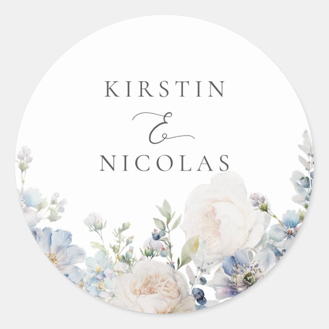 Sticker Rond Sceau d'enveloppe Mariage fleurie du jardin bleu D (Devant)