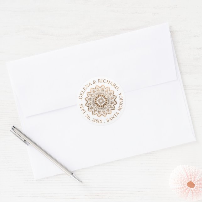 Sticker Rond Sceau d'enveloppe Mariage Mandala Gold (Enveloppe)