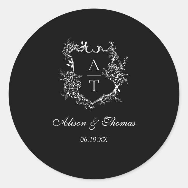 Sticker Rond Sceau d'enveloppe Mariage monogramme classique (Devant)