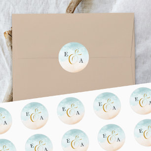 Sticker Rond Sceau d'enveloppe Mariage monogramme de la plage d