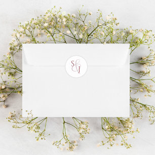 Sticker Rond Sceau d'enveloppe Mariage monogramme rose poussiér