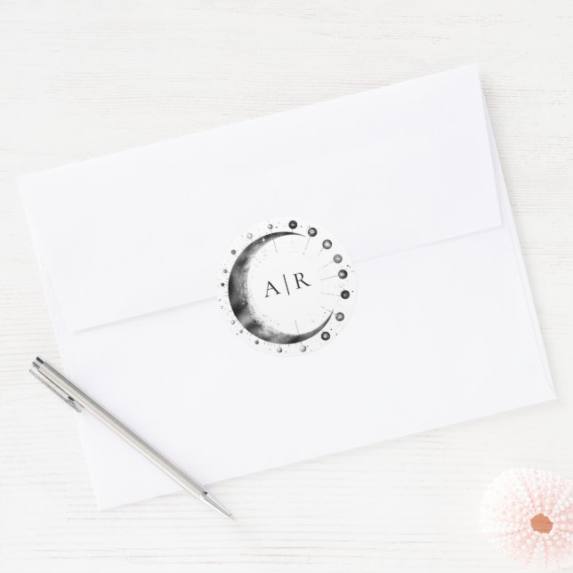 Sticker Rond Sceau d'enveloppe Mariage noir blanc Croissant bla (Enveloppe)
