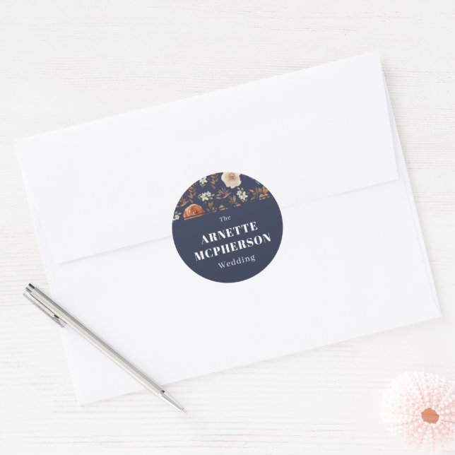 Sticker Rond Sceau d'enveloppe Mariage nommé Floral (Enveloppe)