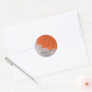 Sticker Rond Sceau d'enveloppe Mariage orange et satin blanc