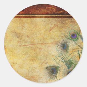 Sticker Rond Sceau d'enveloppe Mariage Peacock Feather