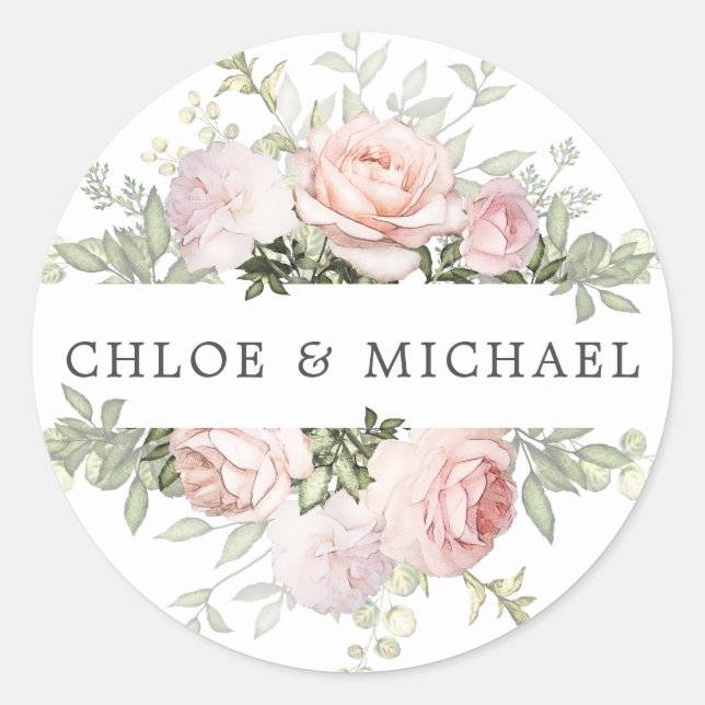 Sticker Rond Sceau d'enveloppe Mariage rose blanc (Devant)