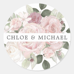 Sticker Rond Sceau d'enveloppe Mariage rose blanc