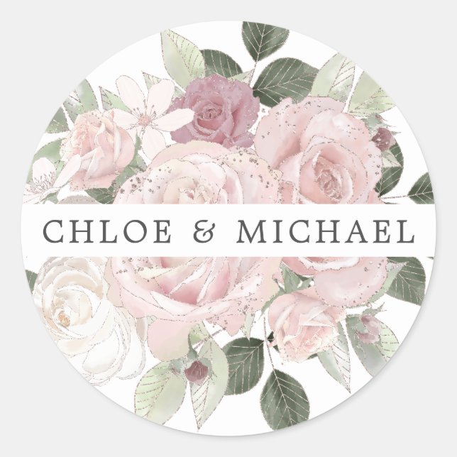 Sticker Rond Sceau d'enveloppe Mariage rose blanc (Devant)