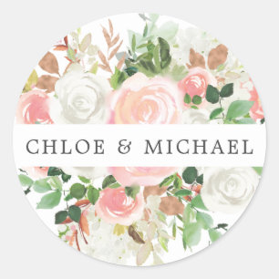 Sticker Rond Sceau d'enveloppe Mariage rose blanc