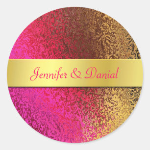 Sticker Rond Sceau d'enveloppe Mariage rose et or