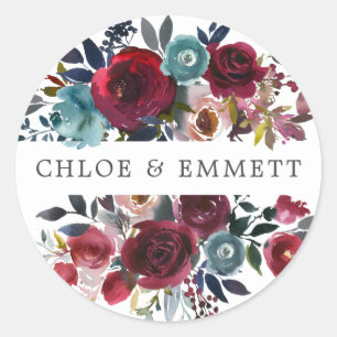 Sticker Rond Sceau d'enveloppe Mariage rose rose