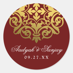 Sticker Rond Sceau d'enveloppe Mariage rouge Mandala Gold