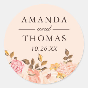 Sticker Rond Sceau d'enveloppe Mariage vintage Blush Gold Flora