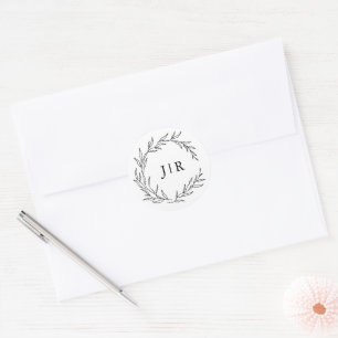 Sticker Rond Sceau d'enveloppe minimaliste noir et blanc Mariag