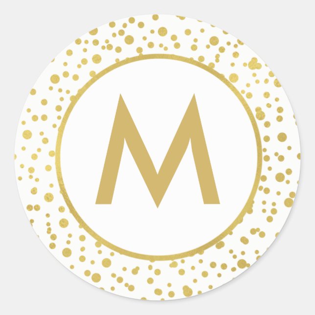 Sticker Rond Sceau d'enveloppe Monogram Sparkly Gold Confetti (Devant)