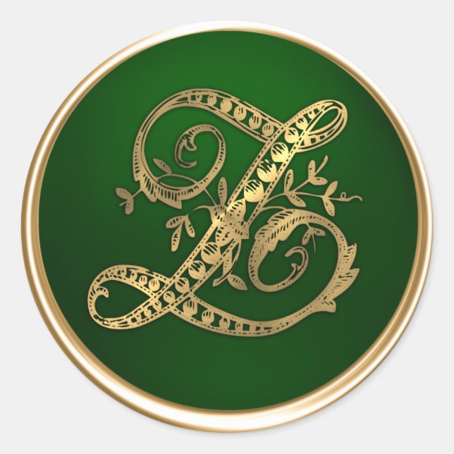 Sticker Rond Sceau d'enveloppe Monogram Z or et Emerald (Devant)