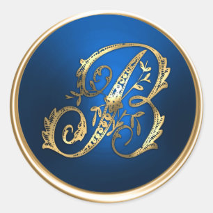 Sticker Rond Sceau d'enveloppe Monogramme B or et bleu