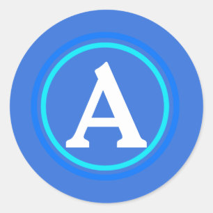 Sticker Rond Sceau d'enveloppe monogramme bleu et blanc