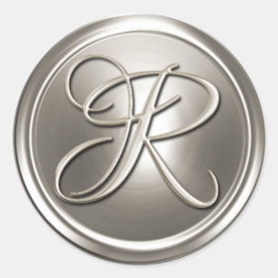 Sticker Rond Sceau d'enveloppe Monogramme R en argent