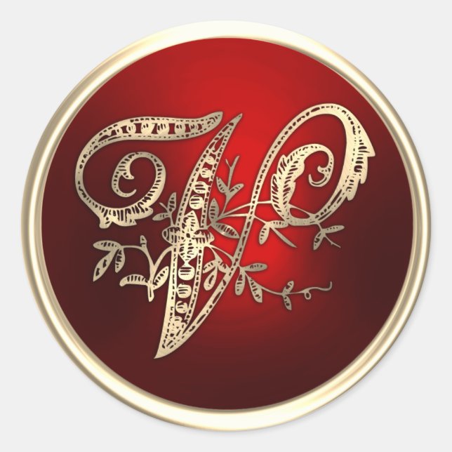 Sticker Rond Sceau d'enveloppe Monogramme V or et rouge (Devant)