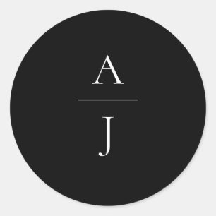 Sticker Rond Sceau d'enveloppe noir blanc Mariage Monogramme