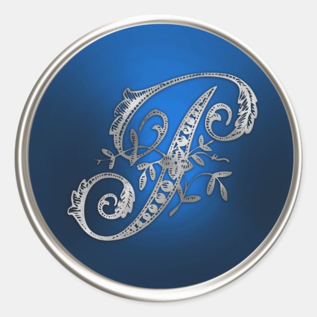 Sticker Rond Sceau d'enveloppe P Monogramme bleu et argent (Devant)