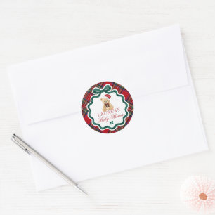 Sticker Rond Sceau d'enveloppe pour Baby Shower de Noël à carre