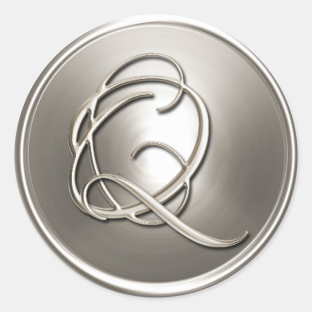 Sticker Rond Sceau d'enveloppe Q Monogramme argent (Devant)