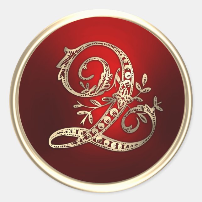 Sticker Rond Sceau d'enveloppe Q or et rouge Monogramme (Devant)
